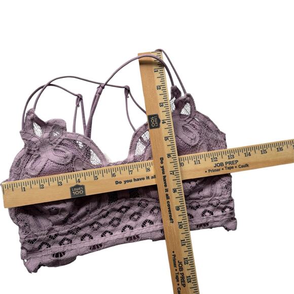 Zenana floral lace bralette L dusty mauve strappy crisscross smocked back - Picture 4 of 5